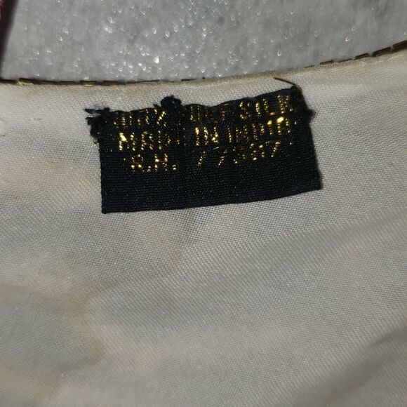 Gold Star Fringed Sequined Beaded Silk Cocktail Formal Dress - Picture 6 of 11